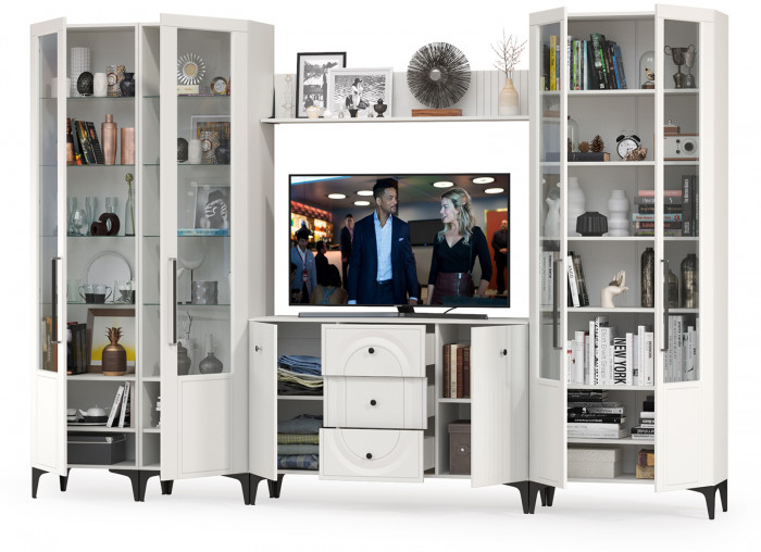 Валенсия Гостиная № 104, ЛДСП белый шагрень/МДФ белый шагрень