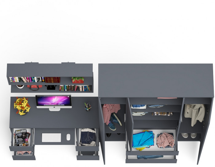 Мори компьютерный стол МС-2 + Шкаф МШ1600.1 + Полка 1200, графит