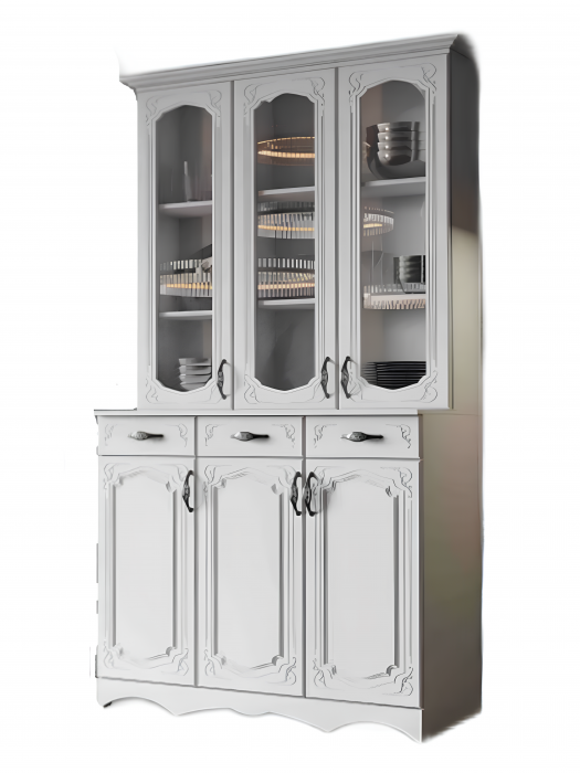 Буфет 3-х створчатый Белый/Белый матовый (МДФ)