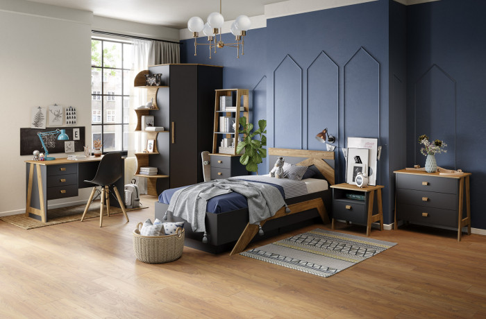 Кровать односпальная 90х200 "Скандинавия" с щитовым основанием - Антрацит/Дуб наварра