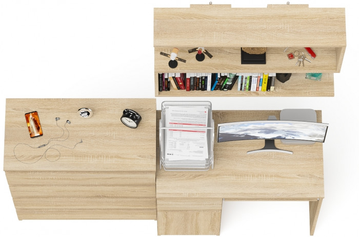 Мори Стол компьютерный МС-1 левый + Комод МК800.4 + Полка 900, цвет дуб сонома, ШхГхВ 170,4х50х209,6 см., НЕ универсальная сборка