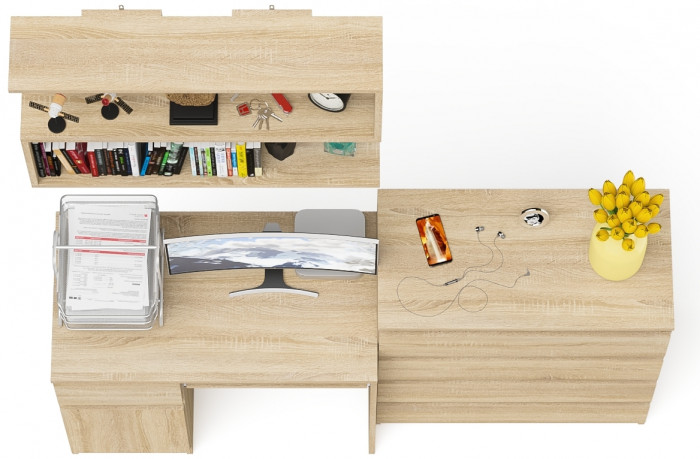 Мори Стол компьютерный МС-1 левый + Комод МК800.4 + Полка 900, цвет дуб сонома, ШхГхВ 170,4х50х209,6 см., НЕ универсальная сборка