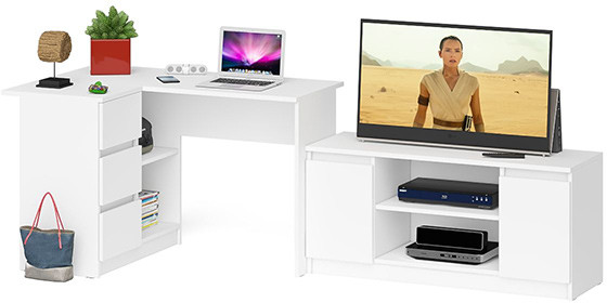 Мори Стол компьютерный МС-16 левый + Тумба МТВ1200.1, цвет белый, ШхГхВ 244,8х84,9х76,6 см., выдвижные ящики слева, НЕ универсальная сборка