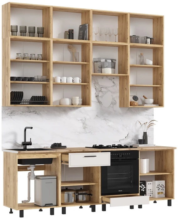 Модульная кухня Бьянка 2,4м, Дуб крафт/Кашемир