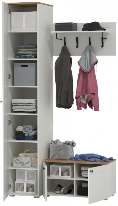 Остин Прихожая 25, цвет белый шагрень/дуб крафт золотой, ШхГхВ 120х54,3х229,6 см., универсальная сборка