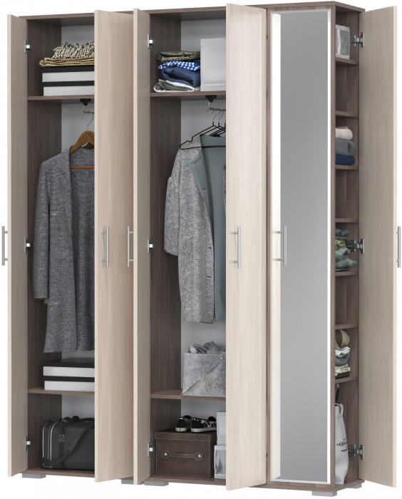 Прихожая Домино-мини + Шкаф для одежды Домино, цвет бодега тёмный/бодега светлый, ШхГхВ 148х36х202 см., универсальная сборка