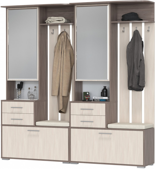 Два шкафа с вешалкой Домино 2-3431бод.тем/св, цвет бодега тёмный/бодега светлый, ШхГхВ 200х36х202 см., универсальная сборка