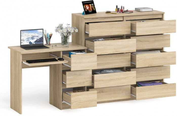 Мори Стол компьютерный МС-6 правый + Комод МК1200.10, цвет дуб сонома, ШхГхВ 210,4х50х115 см., выдвижные ящики справа, НЕ универсальная сборка