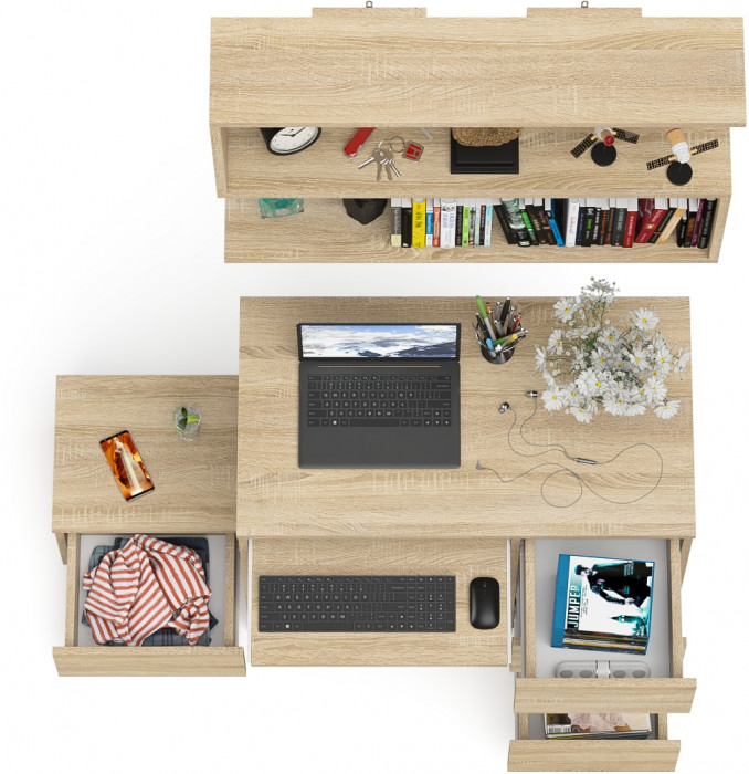 Мори Стол компьютерный МС-6 правый + Тумба ТМП400.1 + Полка 900, цвет дуб сонома, ШхГхВ 130,4х50х209,6 см., НЕ универсальная сборка