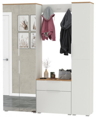 Октава Прихожая 23, цвет белый шагрень/дуб крафт золотой/фасады МДФ белый шагрень, ШхГхВ 161,5х35,4х197,6 см., универсальная сборка