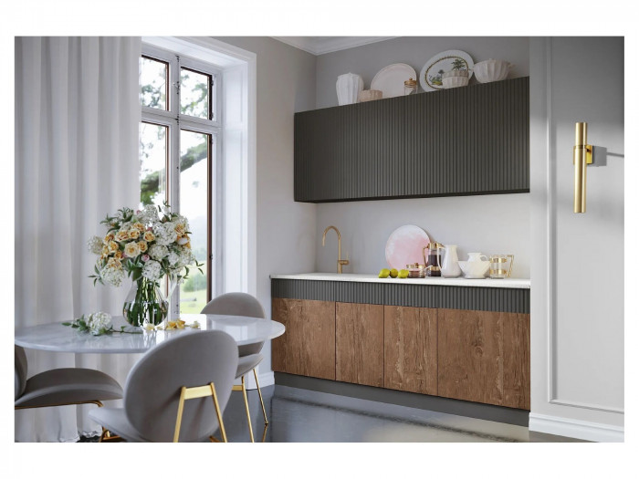 Кухня МДФ Оливия 2000 Белый снег софт / Графит софт, Антарес