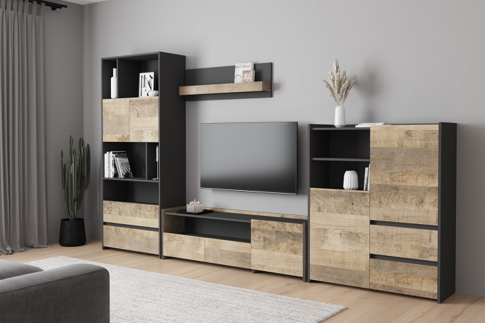 Гостиная Денвер. Комплект 1, Графит, Дуб гранж песочный