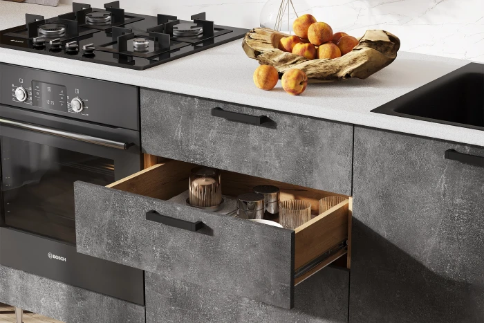 ЛДСП Кухня Рио NEW 2,4м (490) Компановка №2, Дуб Крафт/Бетон темный, Дуб крафт (Антарес)