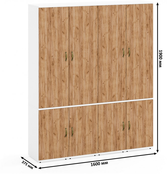Лидер-8 Пенал МД 21Б 4 шт., цвет белый шагрень/крафт золото, ШхГхВ 160х37,5х190 см., универсальная сборка