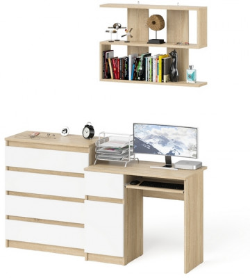 Мори Стол компьютерный МС-1 левый + Комод МК800.4 + Полка 900, цвет дуб сонома/белый, ШхГхВ 170,4х50х209,6 см., НЕ универсальная сборка