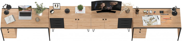 Брюс два Стола 12.157 + два Комода 16.233, цвет чёрный/Battle rock Santiago/столешница МДФ ель карпатская, 486,8х62,6(38,3)х75(85,6) см., ун. сб.