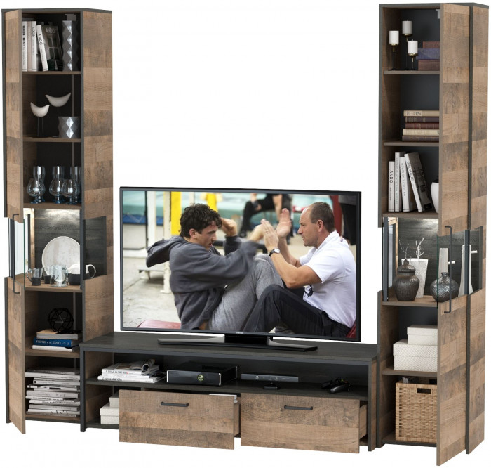 Трувор Гостиная 018, цвет дуб гранж песочный/интра, ШхГхВ 239,4х45,4х210 см., универсальная сборка