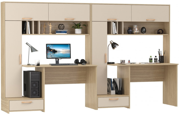 Лайт Стол письменный 03.243Н + Лайт Стол письменный 03.243Н, цвет плэйн/сатин, ШхГхВ 300,4х57,3х179,9 см., НЕ универсальная сборка