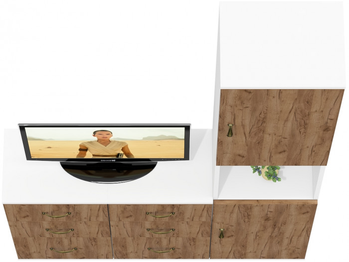 Лидер-8 Пенал + Тумба МД 3.16 + Тумба МД 3.16, цвет белый шагрень/крафт золото, ШхГхВ 120х50х190 см., универсальная сборка