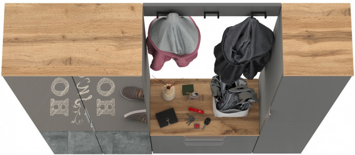 Октава Прихожая 23, цвет серый графит/дуб крафт золотой/фасады МДФ серый графит, ШхГхВ 161,5х35,4х197,6 см., универсальная сборка