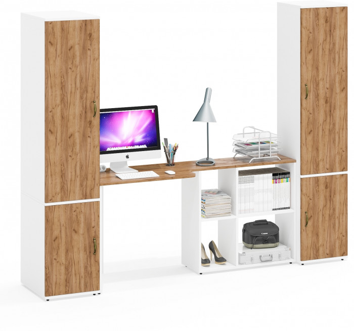 Лидер-8 Пенал МД 23Б + Стол + Пенал 22Б, белый шагрень/крафт золото