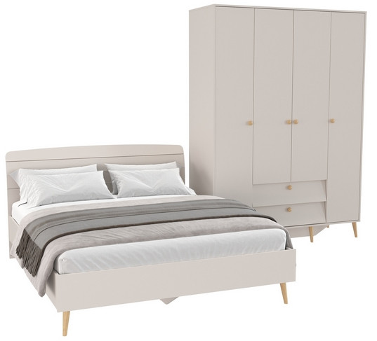 Афина Спальня Кровать 1600 + Шкаф 4-х дверный, цвет кашемир серый, ШхГхВ 164,6х210,2х95,6 + 160х56,3х220 см., сп.м. 1600х2000 мм., б/м, осн. есть