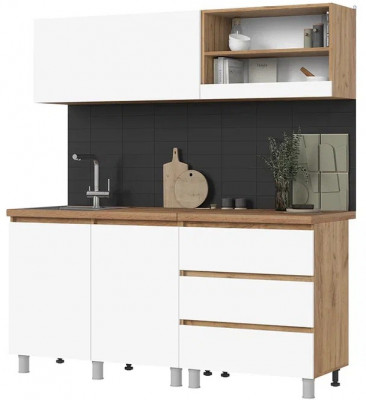 Кухня Хелен 1,7 м белый супермат,белый/дуб крафт золото