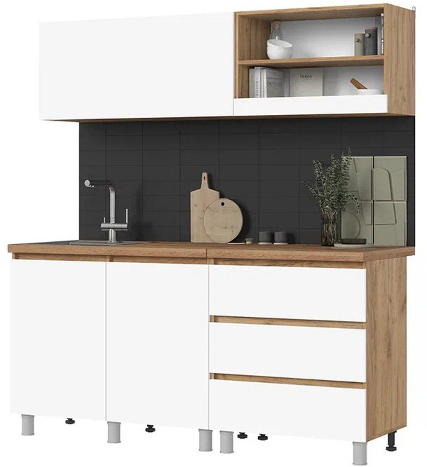 Кухня Хелен 1,7 м белый супермат,белый/дуб крафт золото