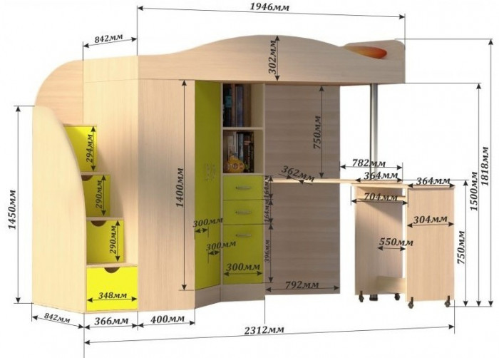Кровать-чердак Юниор 4 (Венге/Оранжевый)