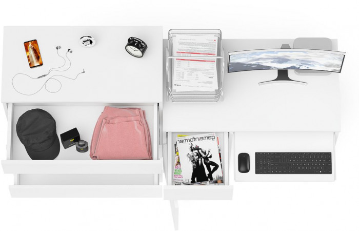 Мори Стол компьютерный МС-1 левый + Комод МК800.4, цвет белый, ШхГхВ 170,4х50х94 см., выдвижной ящик слева, НЕ универсальная сборка