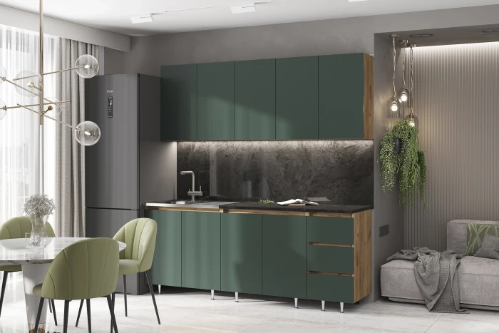 Кухня Челси 2,0м, Дуб крафт/Изумрудный (Кастилло темный)