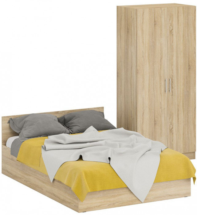 Кровать 1400 + Шкаф 2-х створчатый Стандарт, цвет дуб сонома, ШхГхВ 143,5х203,5х70 + 90х52х200 см., сп.м. 1400х2000 мм., без матраса, основание есть