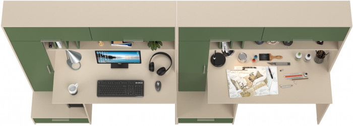 Лайт Стол письменный 03.243Н + Лайт Стол письменный 03.243Н, цвет сатин/дымчатый зелёный, ШхГхВ 300,4х57,3х179,9 см., НЕ универсальная сборка