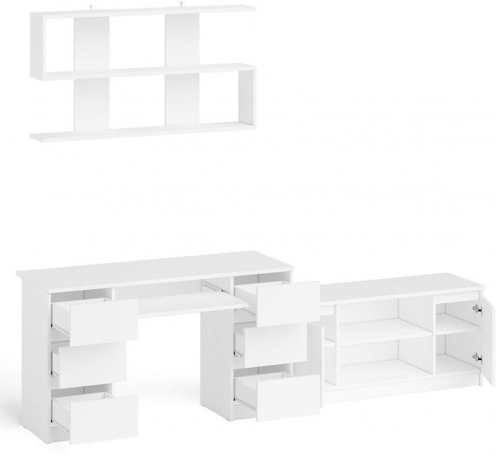 Мори компьютерный стол МС-2 + Тумба МТВ1200.1 + Полка 1200, белый