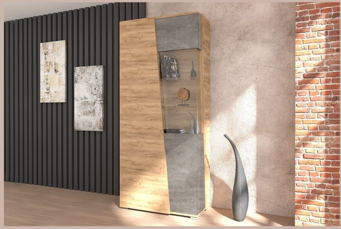 Аллегро 10 Шкаф 2-створчатый со стеклом (Крафт золотой/Камень темный)