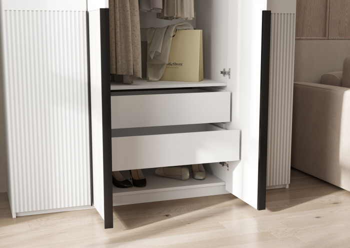 Марвэл Шкаф 4-х створчатый 1600, с доп.ящиками, Белый/Браш вайт