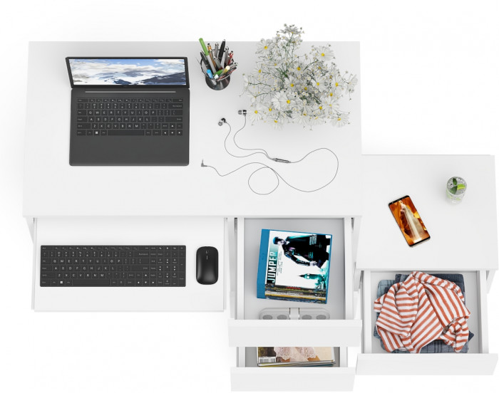 Мори Стол компьютерный МС-6 правый + Тумба ТМП400.1, цвет белый, ШхГхВ 130,4х50х76,6 см., выдвижные ящики справа, НЕ универсальная сборка