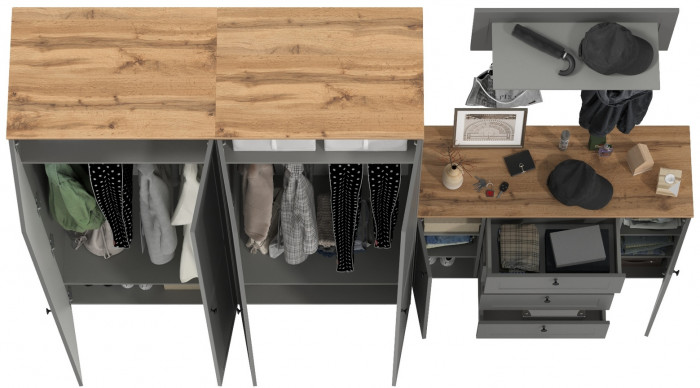 Остин Прихожая 27, цвет серый графит/дуб крафт золотой, ШхГхВ 280х54,3х229,6 см., универсальная сборка