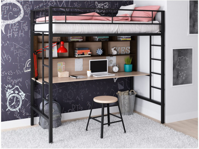 Кровать-чердак Севилья 1.2 (Дуб молочный / Венге, Серый)