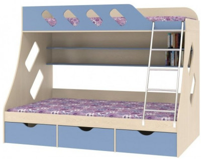 Дельта-20.01 Детская двухъярусная кровать с лестницей (Дуб молочный, Ясень шимо светлый)