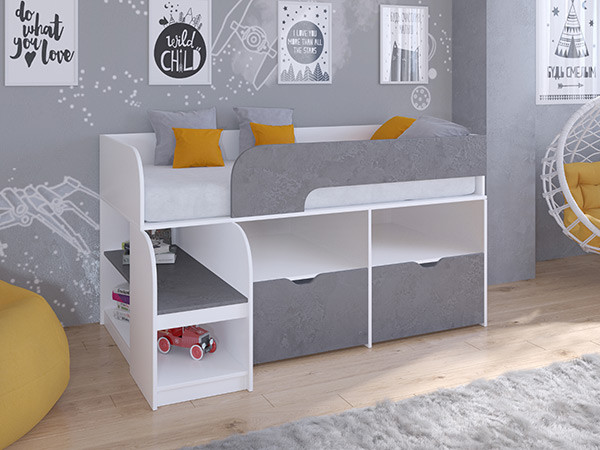 Кровать чердак Астра 9 V6 Белый/Железный Камень