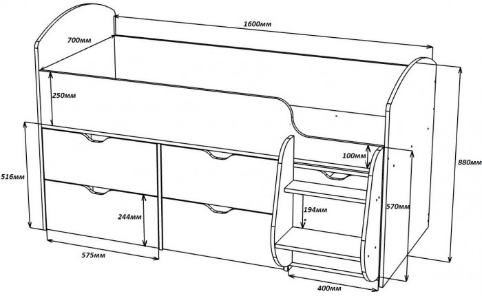 Кровать-чердак Малыш 7 (Белое дерево/Винтерберг)