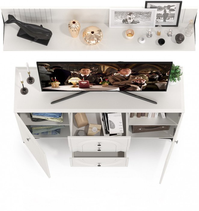 Валенсия Гостиная № 088, ЛДСП белый шагрень/МДФ белый шагрень