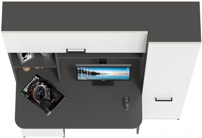 Стол рабочий 6-0603Мграф/бел Альфа, цвет графит/белый, ШхГхВ 137х61х181 см., универсальная сборка