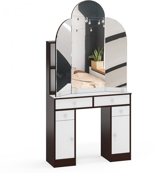 Туалетный столик Трельяж МД №2, цвет венге/белый шагрень, ШхГхВ 90х31х178 см. (Трельяж (Туалетный столик № 2))