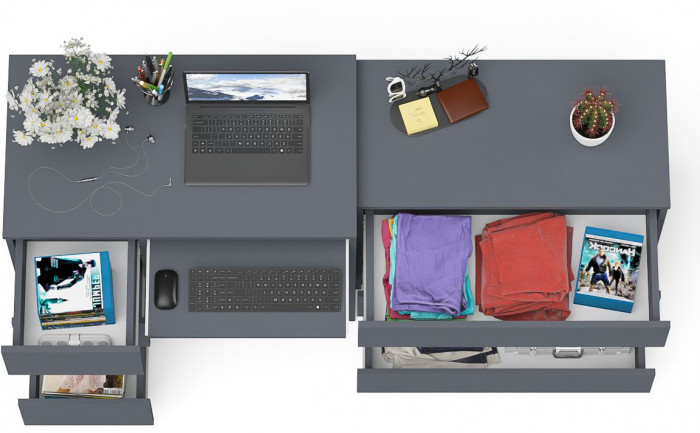 Мори Стол компьютерный МС-6 левый + Комод МК800.1, цвет графит, ШхГхВ 170,4х50х76,6 см., выдвижные ящики слева, НЕ универсальная сборка