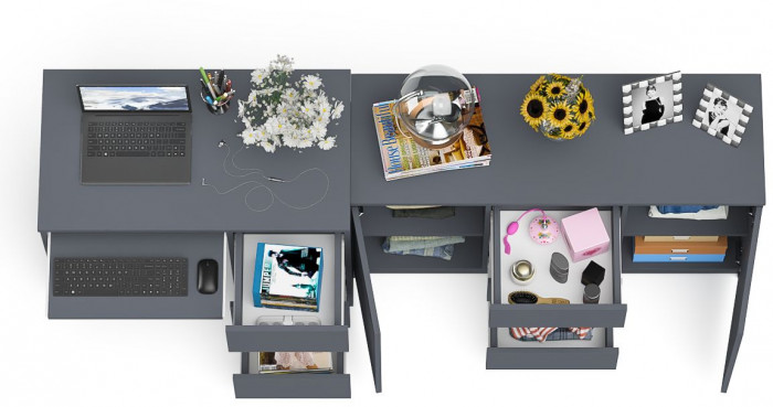 Мори Стол компьютерный МС-6 правый + Комод МК1200.3, цвет графит, ШхГхВ 210,4х50х76,6 см., выдвижные ящики справа, НЕ универсальная сборка