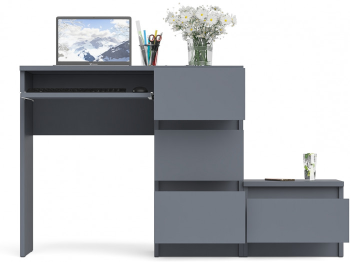 Мори Стол компьютерный МС-6 правый + Тумба ТМП400.1, цвет графит, ШхГхВ 130,4х50х76,6 см., выдвижные ящики справа, НЕ универсальная сборка