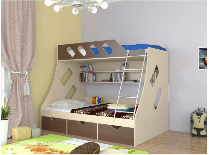 Дельта-20.01 Детская двухъярусная кровать с лестницей (Голубой, Белый)