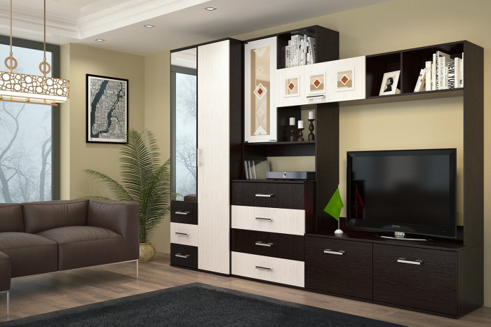 Шкаф двухдверный Белла, венге/ясень белый